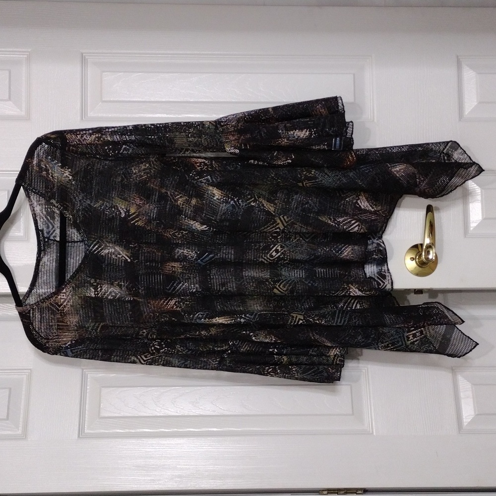 Dor Dor Couture Mesh Tunic Bell Sleeve Blouse Cover-up Asymmetrical Medium